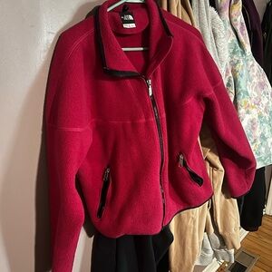 The North Face Red Utility Jacket with High Collar and Relaxed Fit